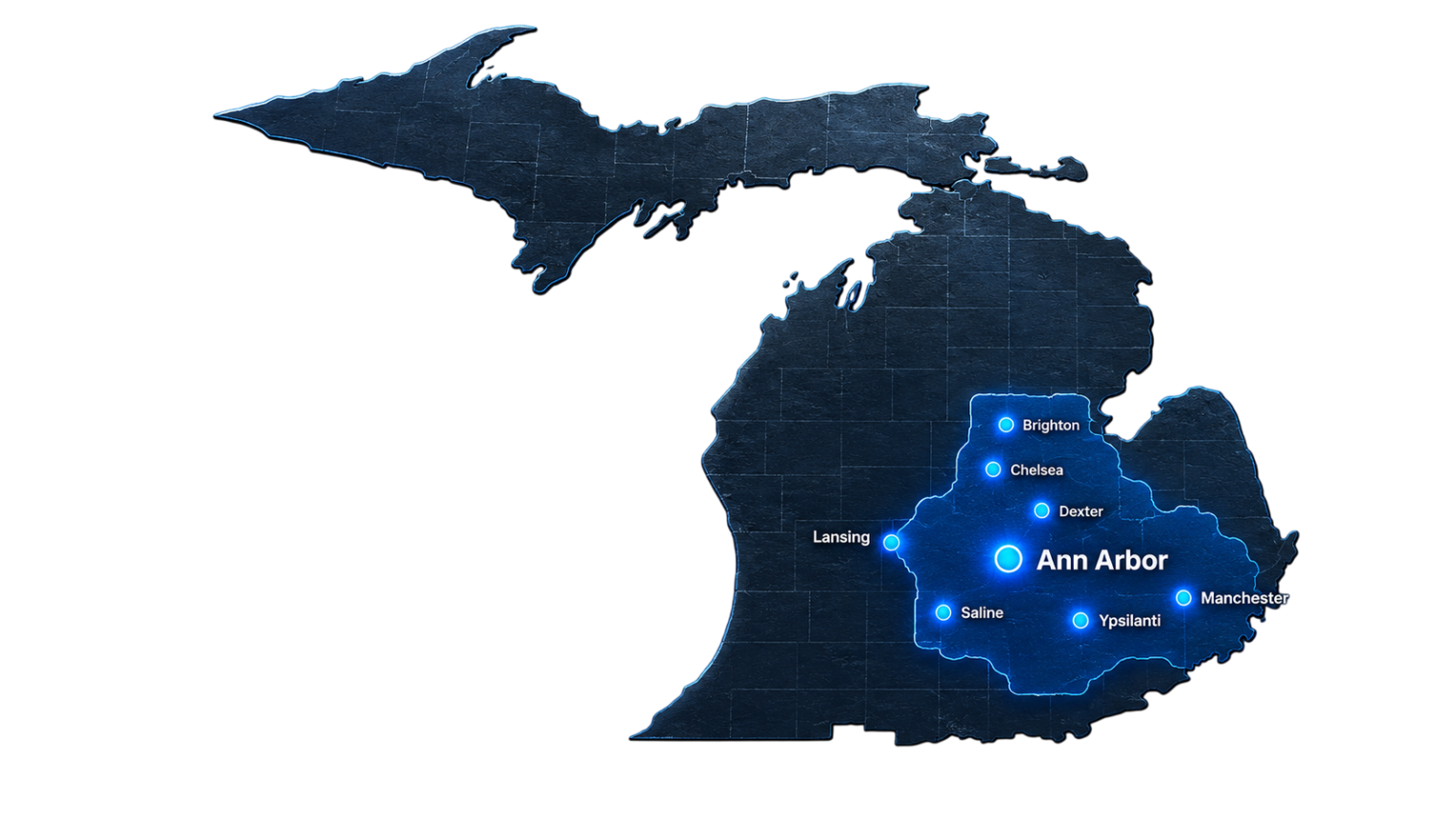Velocity Plumbing service area map for Ann Arbor and Southeast Michigan