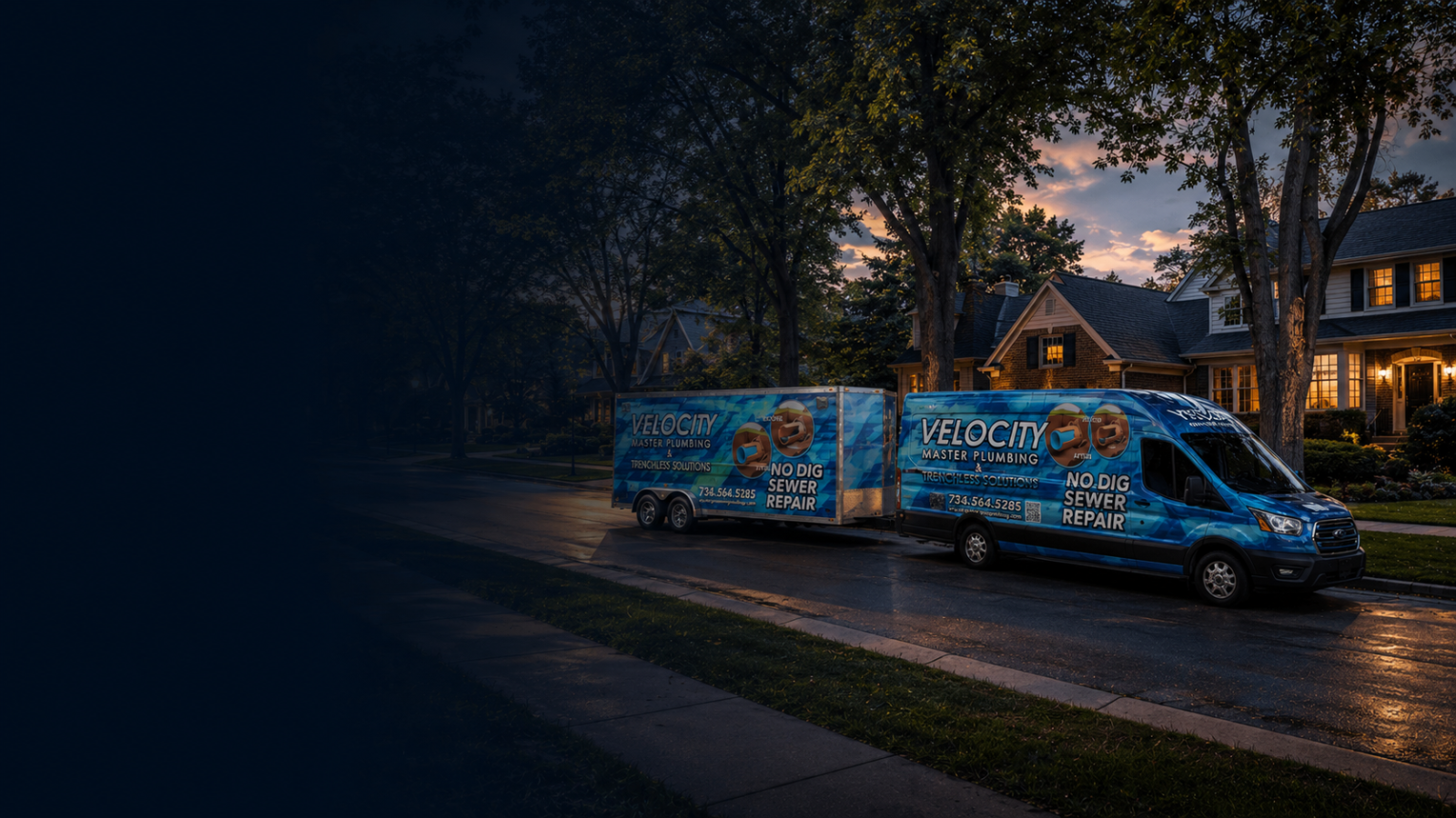 Velocity Master Plumbing service vehicles in Ann Arbor Michigan